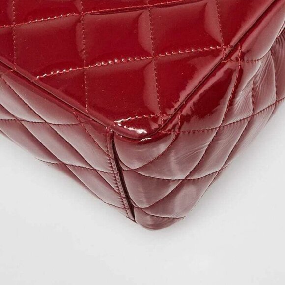 Chanel Red Quilted Patent Leather Classic Maxi Double Flap Bag - Picture 10 of 11